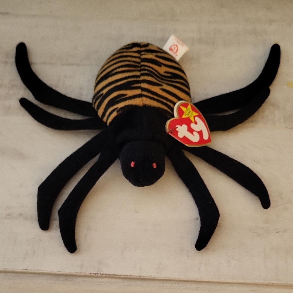 Ty Beanie Baby "Spinner" Plush Spider Toy - Black and Tan